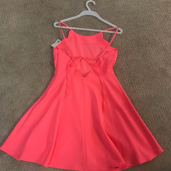 Scalloped, Low Back Neon Pink Skater Dress - Picture 3 of 4